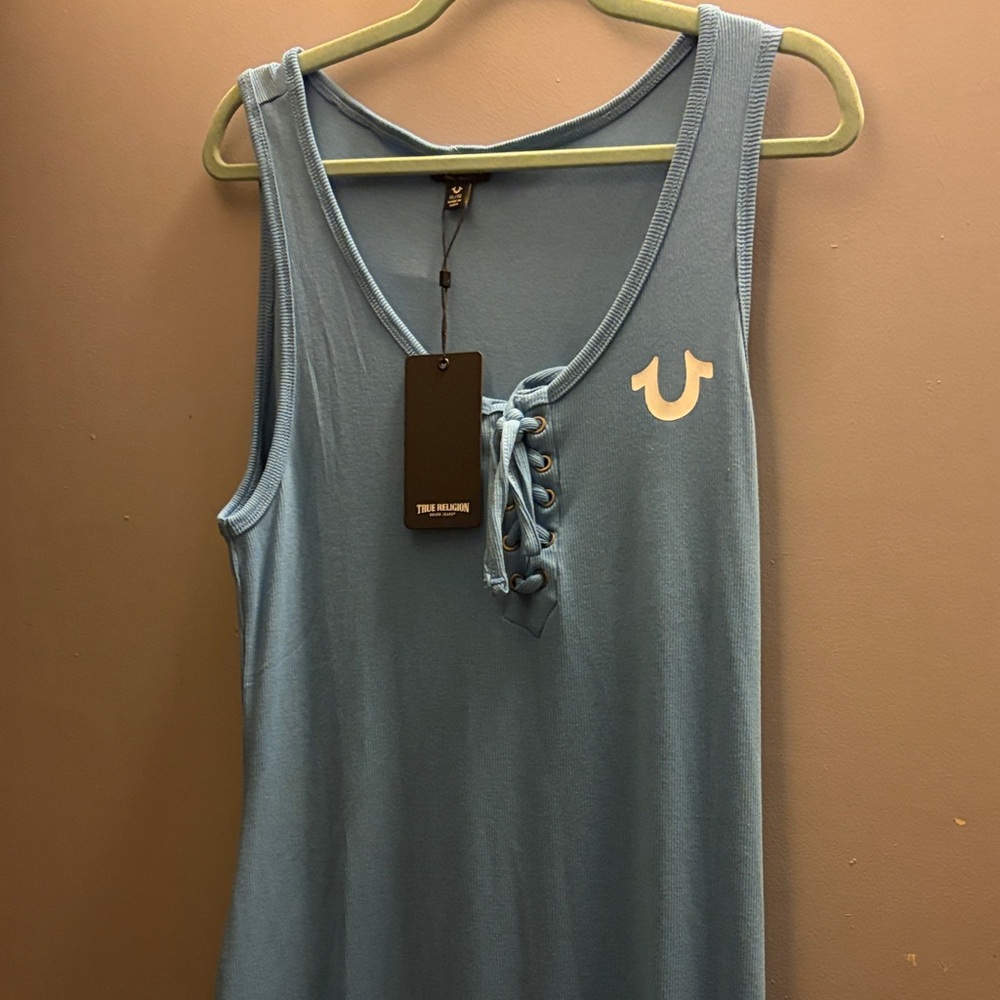 True Religion Lace-Up Sky Blue Tank Top